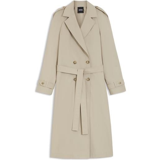 BOSS trench regular fit in cotone elasticizzato, beige chiaro