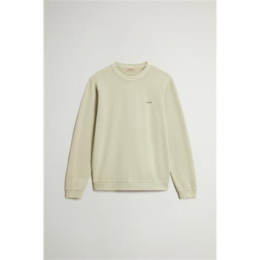 Woolrich uomo felpa girocollo in puro cotone tinta in capo con logo beige taglia s