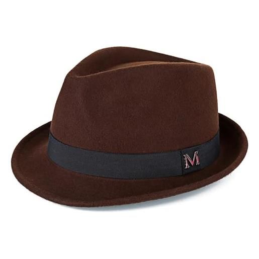 FREEBIRD99 100% feltro di lana panama fedora cappello corto trilby cappello piatto per uomo donna, marrone, 7-7 1/4