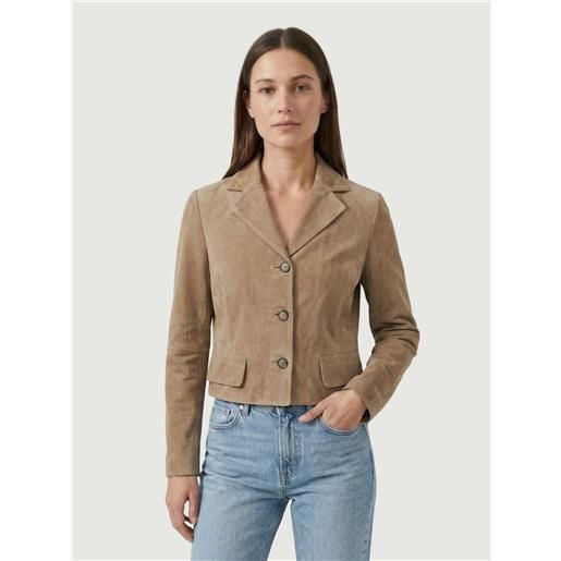 JACK LEATHER giacca paige corta scamosciata tortora