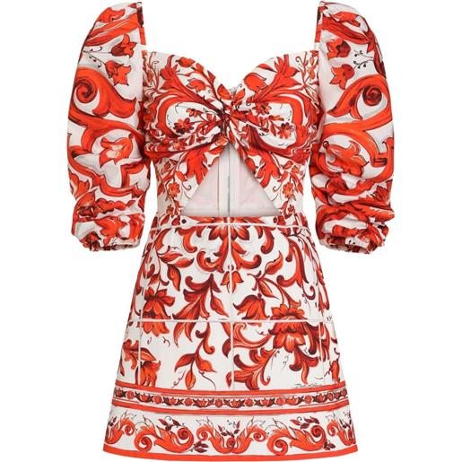 Dolce & Gabbana abito corto in popeline con stampa maiolica - bianco