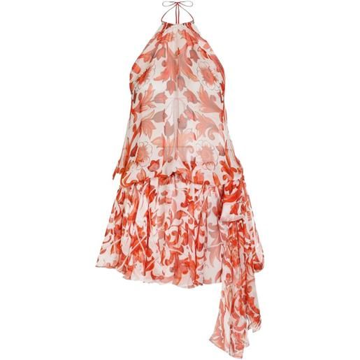 Dolce & Gabbana abito corto in chiffon con stampa maiolica - bianco