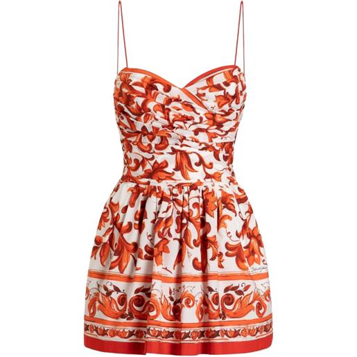 Dolce & Gabbana abito corto in popeline con stampa maiolica - arancione