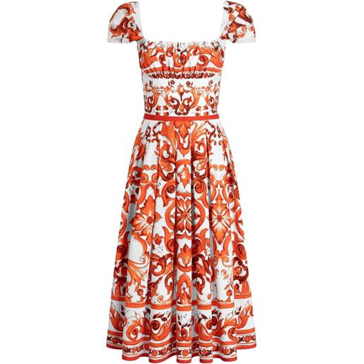 Dolce & Gabbana abito lungo con stampa maiolica - arancione