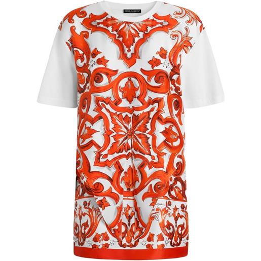 Dolce & Gabbana abito corto in jersey e twill con stampa maioliche - bianco