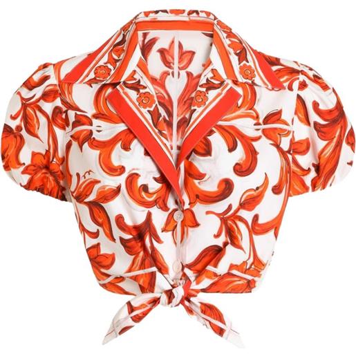 Dolce & Gabbana camicia in popeline con stampa maiolica - bianco