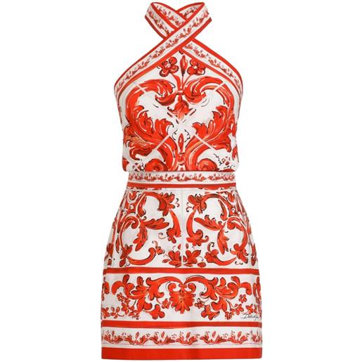 Dolce & Gabbana abito in popeline con stampa maiolica - bianco
