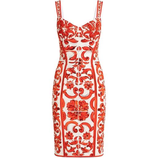 Dolce & Gabbana abito in charmeuse con stampa maiolica - bianco