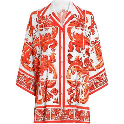Dolce & Gabbana camicia in charmeuse con stampa maioliche - bianco