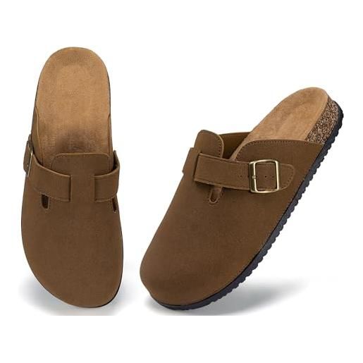 LANGDU sabot uomo donna pelle scamosciata chiuse ciabatte comode scarpe marrone scuro 41 eu