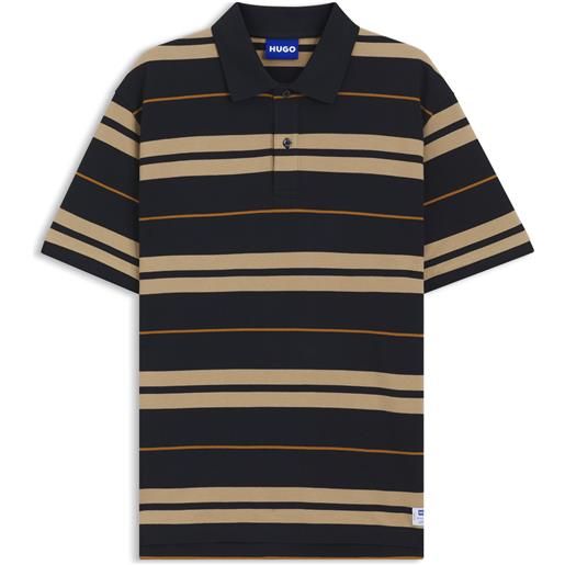 HUGO polo regular fit in piqué di cotone con righe tecniche, blu / beige