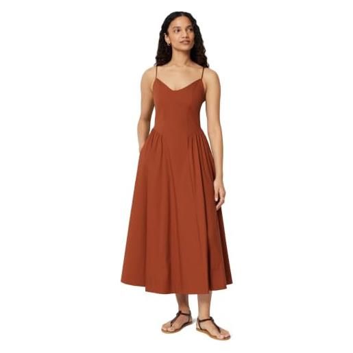 Amazon Essentials abito midi da donna fit & flare in popeline di cotone, con spalline sottili, rosso mattone, xl