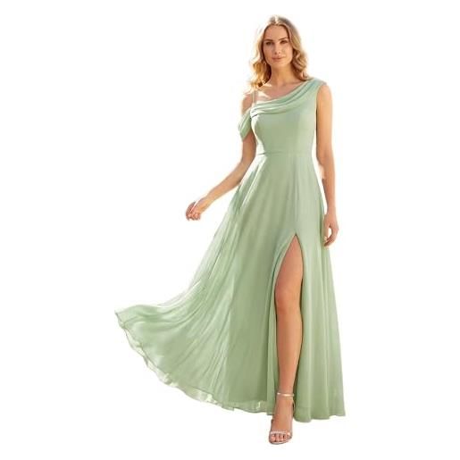 Ever-Pretty abiti da damigella collo asimmetrico maniche corte chiffon maxi gonna svasata dusty rose 42