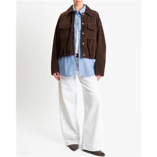 VICOLO bomber in vera pelle con arriccio e tasche applicate;VICOLO, moro