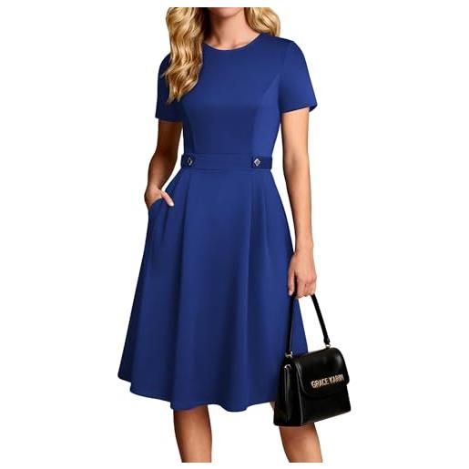 Grace karin abiti da donna eleganti, a-linea con girocollo, manica corta, con tasche, abiti da business e cerimoniali stile rockabilly, blu-verde, s