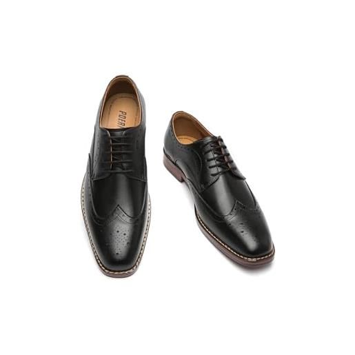 Poerkan scarpe eleganti formali da uomo oxford & derby: stringate classiche in pelle nera e marrone con dettagli brogue in vernice, nero , 45 eu