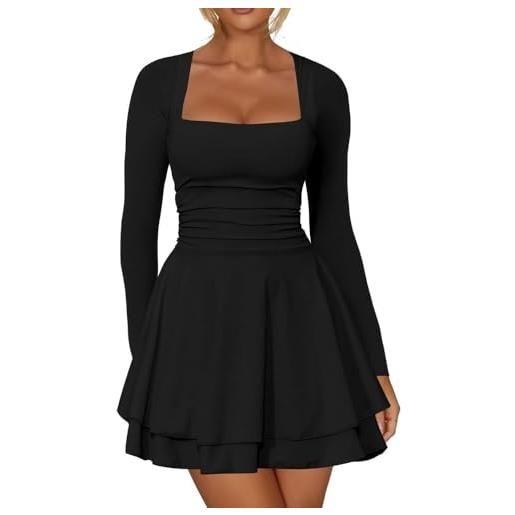 RPAEOY vestito donna sexy maniche lunghe con scollo quadrato orlo a volant abito elegante avvolgente vestiti moda miniabito per cocktail party