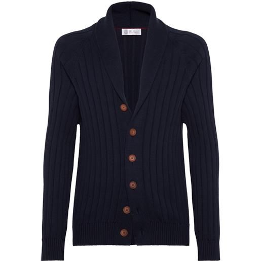 Brunello Cucinelli cardigan con collo a scialle - blu