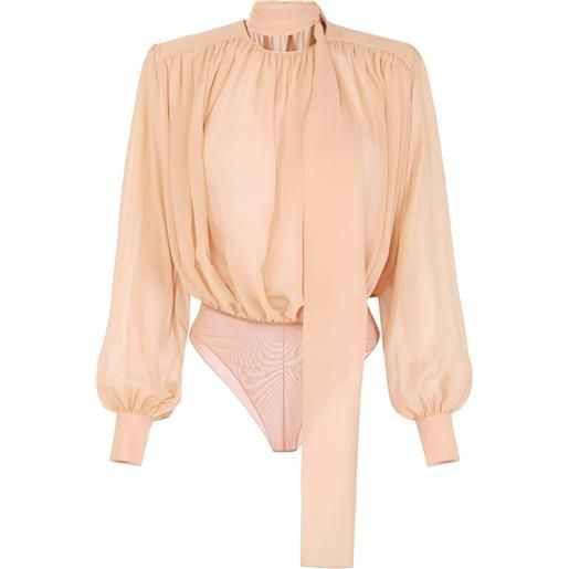 Elisabetta Franchi silk georgette sash-detail bodysuit - toni neutri