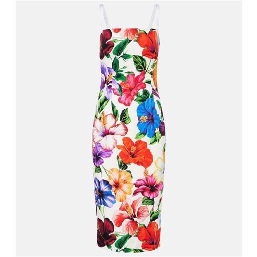 Dolce&Gabbana abito midi in misto seta con stampa floreale