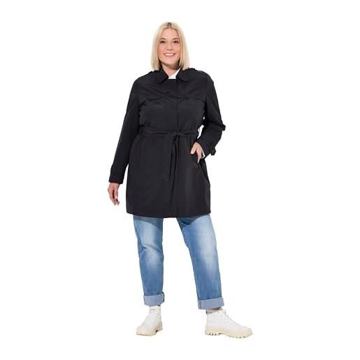 Ulla Popken trench, linea a, colletto camicia, cintura cappotto thrench, nero, 52-54 donna