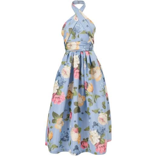 Carolina Herrera abito a fiori con scollo all'americana - blu