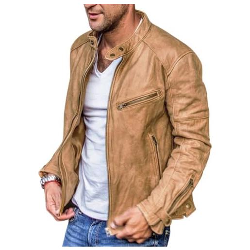 Oanviso giacca uomo ecopelle giacche biker leggero giubbino bomber giubbotto vintage giacca da moto moda casual jacket primavera giacca di pelle a maniche lunghe regular fit a nero l
