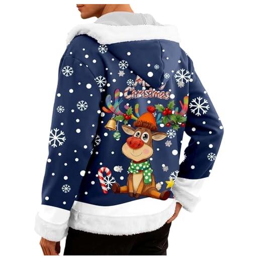 Generico natalizia felpa con cappuccio uomo in vello foderato manica lunga renna giacca pesante pelliccia bordi hoodies casual strada felpe cardigan invernale caldo divertente giubbotto in pile