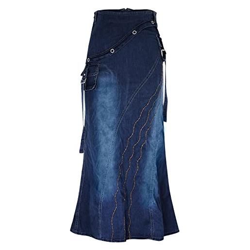 Generic gonna in jeans da donna lunga elasticizzata: gonna a sirena lunga, maxi gonna in denim, vintage, blu, taglie grandi, linea ad a, gonna a matita, gonna estiva, gonna avvolgente, blu scuro, l