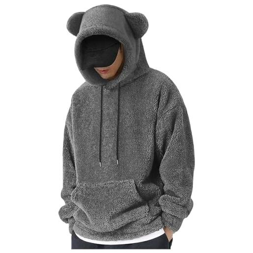 Goolecrimp felpa con cappuccio invernale da uomo in peluche felpa con cappuccio casual con orecchie d'orso felpa calda a maniche lunghe alla moda (grigio, xl)