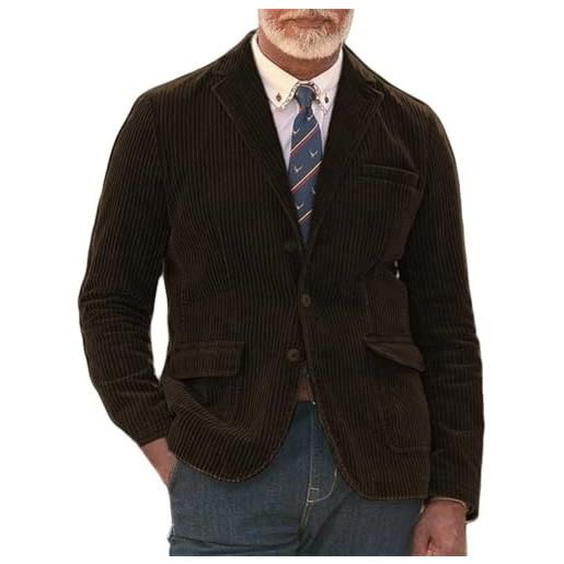 Generic giacca da uomo vintage in velluto a coste con risvolto, blazer invernale elegante in tinta unita, giacca con risvolto in cord e tasca, giacche softshell con tasca sul petto, giacche casual semplici