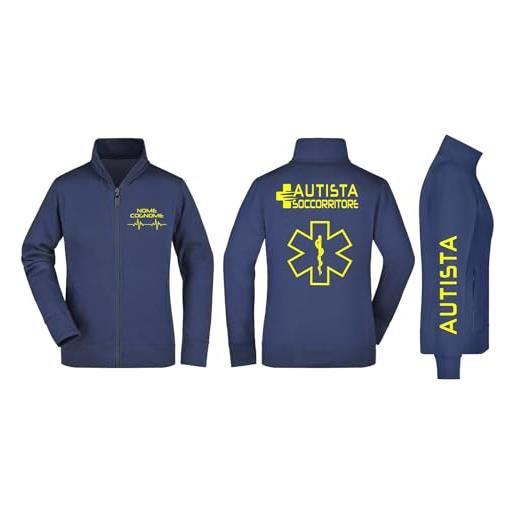 Vestin felpa unisex full zip - autista soccorritore con nome personalizzato - super vestibilità top qualità (it, testo, xxl, regular, regular, blu)