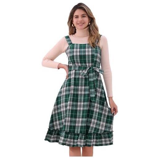 Allegra K abito vintage scozzese da donna con volant senza maniche e cravatta in vita abiti scamiciati a trapezio verde l