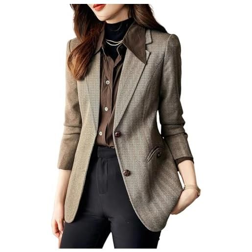 Generico blazer monopetto elegante da donna stile retrò classico con revers blazer casual da lavoro slim leggero a maniche lunghe (grigio, s)