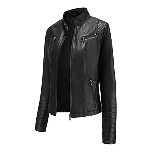 Peuignao giubbotto ecopelle donna giacca similpelle donna giubbino giacche ecopelle donna giacca biker jacket donna faux leather jacket donna giacca bikers finta pelle sintetica donna stand-up curvy caffè m