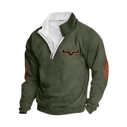 VPQILH 1/4 cerniera felpa uomo saldi felpe senza cappuccio maglia di tuta manica lunga con rivestimento in pile sweatshirt calda pullover top con collo in piedi maglia di tuta vintage etnico felpa