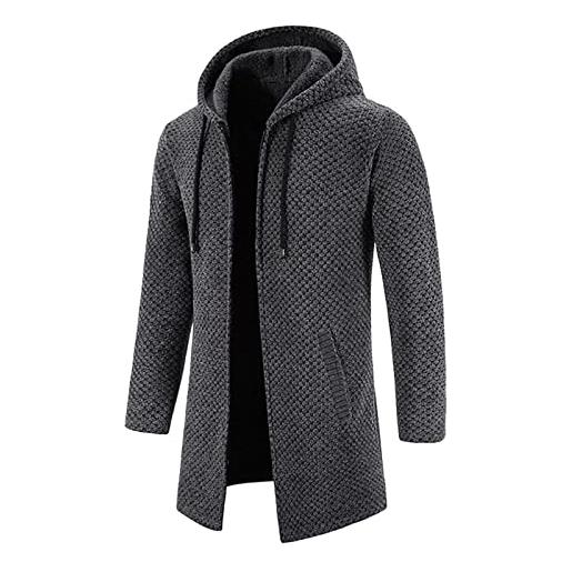 HEONSATI cardigan uomo a maglia con cappuccio elegante giacca di lana calda cappotti zip in maglia frontale aperta cappotto da uomo lana invernale a maniche lunghe cotone felpa lavorati taglie forti