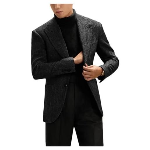 Stillluxury giacca blazer da uomo in tweed a spina di pesce monopetto con risvolto a punta cappotto sportivo casual per affari e matrimoni, verde scuro, m