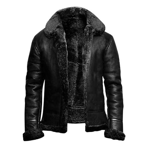 Generic giacca in pile foderata da uomo, calda giacca invernale spessa con giacca antivento in finta pelle scamosciata in pelle di pecora, bomber jacket invernale con maniche lunghe e colletto termico