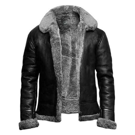 Generic giacca in pile foderata da uomo, calda giacca invernale spessa con giacca antivento in finta pelle scamosciata in pelle di pecora, bomber con cappuccio invernale caldo con maniche lunghe e colletto