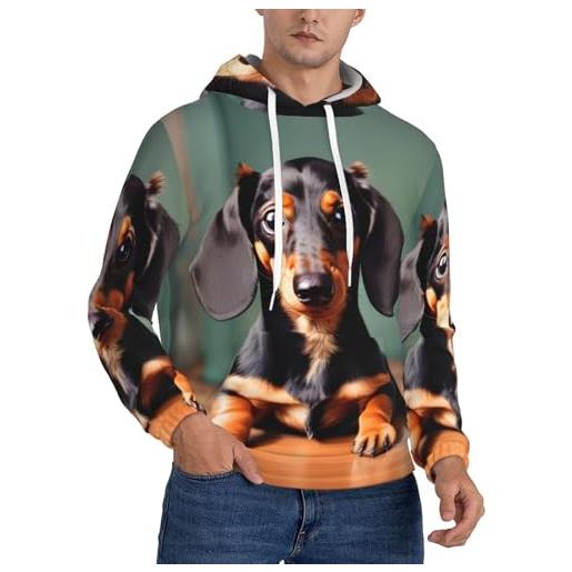 HJLUUFT felpa con cappuccio da uomo in pile con stampa bassotto e bassotto, vestibilità larga, ultra morbida felpa con cappuccio, nero , l