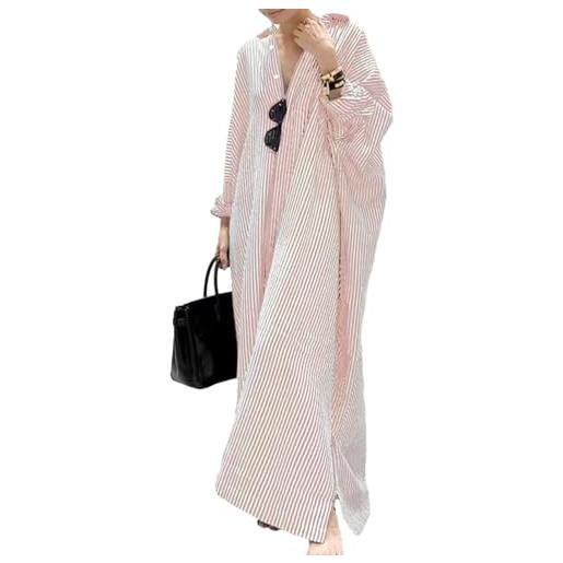 OMZIN donne button down lino manica lunga abito a righe camicetta allentato maxi abiti da spiaggia pk s