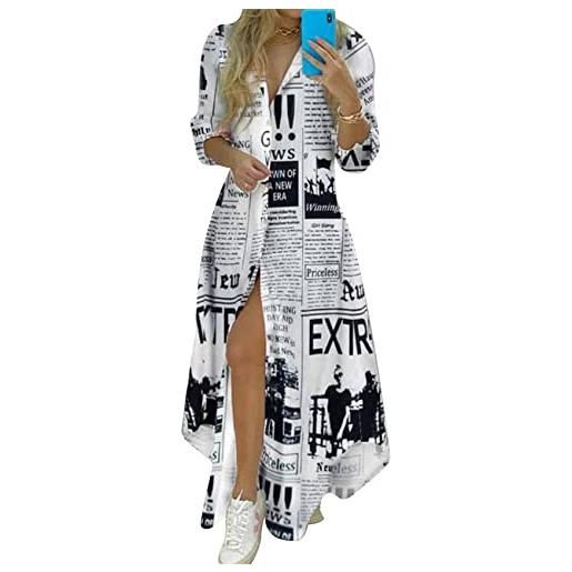 YMING abito elegante a righe per le signore rolled up maniche dress button up leggero loose camicia lunga vestito navy blue m