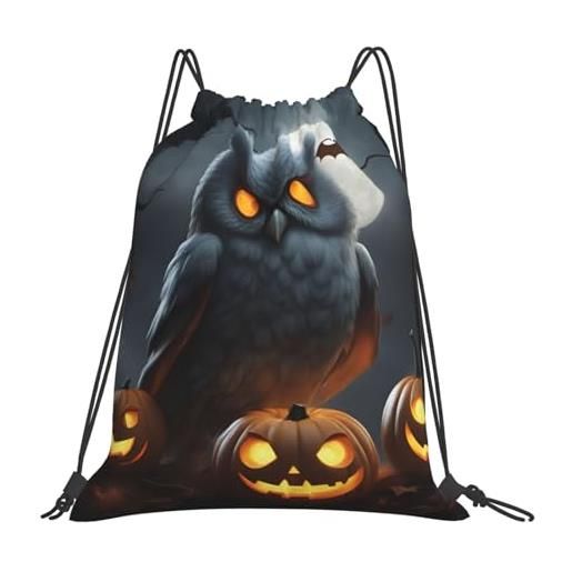 Generic borsa con cordoncinozaino con cordone per campeggio vacanze yoga 36x42cm regolabile moda borsa palestra halloween owl ghost pumpkin