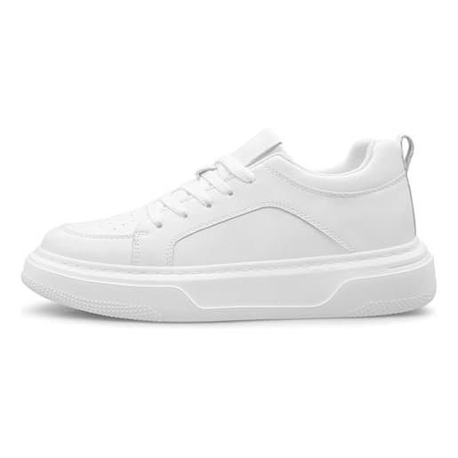 VIBLiSS scarpe con rialzo invisibile da uomo, oxford in pelle, comode, con allacciatura, da passeggio elegante, unisex, 5cm white, 35 eu