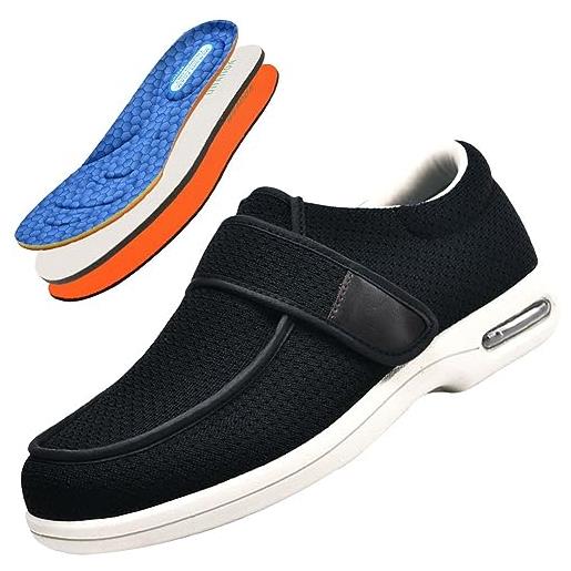 POFH scarpe comode anziani scarpa per riabilitazione con chiusura pantofole diabetici uomo scarpe per piedi gonfi scarpe ortopediche uomo con strappo, (color: blue, size: 45 eu)