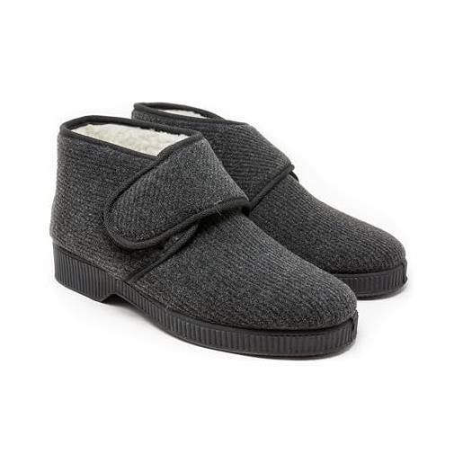 Davema pantofola uomo in tela con strappo. Art. 1378 (grigio, sistema taglie calzature eu, adulto, uomo, numero, larga, 43)