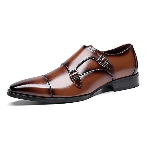 Kanggrei scarpe da uomo con doppia fibbia monk strap monk in pelle con punta liscia scarpe eleganti da uomo in pelle oxford formali da lavoro casual(color: nero, size: 42 eu)