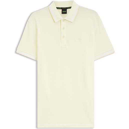 BOSS polo in piqué di cotone con dettagli logo, giallo chiaro