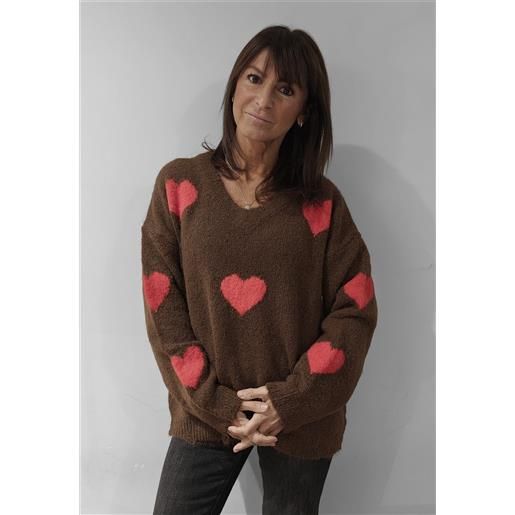 Susy mix maglia donna scollo v lavorazione nuvola morbida e calda applicazioni cuori art. M92159